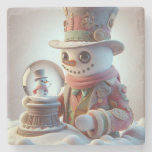 Snowman with Snow Globe, Christmas, Author Natasha Stone Coaster