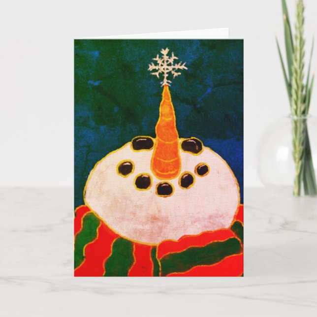 Snowman with Snowflake Abstract Art Card (Front)
