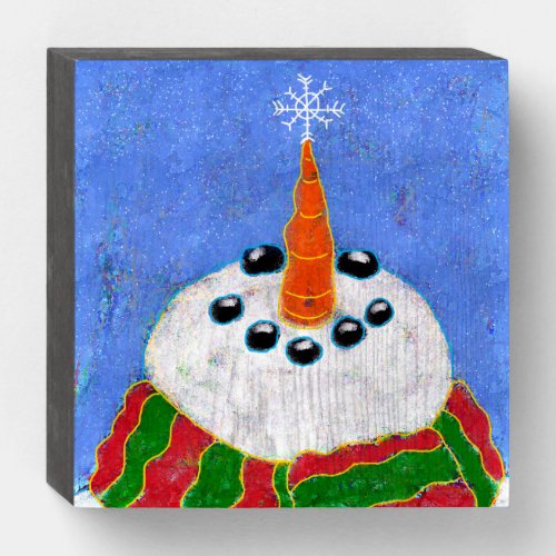 Snowman with Snowflake Abstract Art Wooden Box Sign