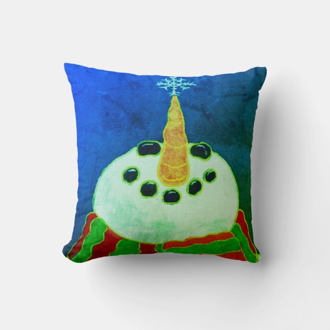 Snowman with Snowflake Abstract Christmas Art Throw Pillow (Front)