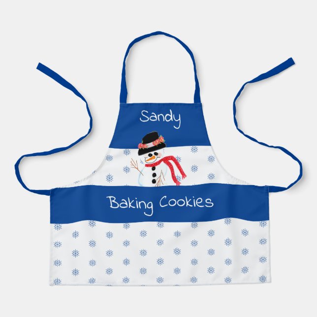 Snowman With Snowflake All-Over Print Apron (Front)