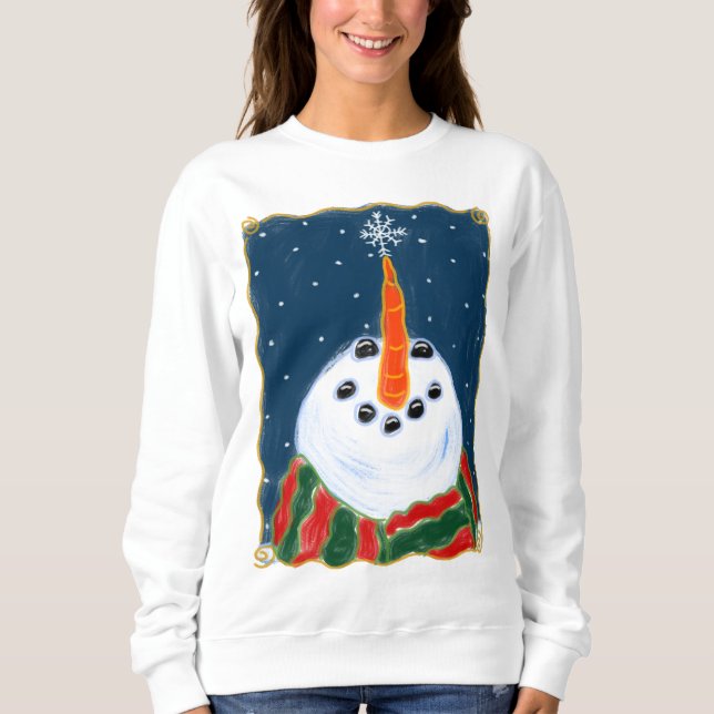 Snowman with Snowflake Christmas Art to Wear Sweatshirt (Front)