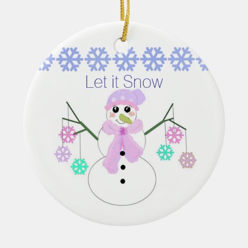 Snowman with Snowflakes Ceramic Ornament