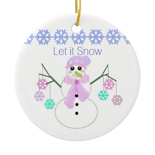 Snowman with Snowflakes Ceramic Ornament