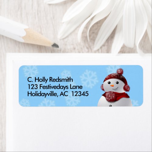 Snowman with Snowflakes in a Winter Sky Label