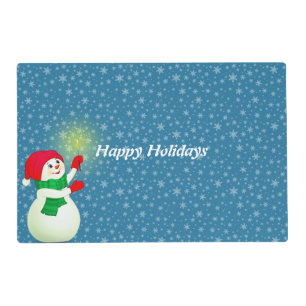 Snowman with Snowflakes on Teal Placemat