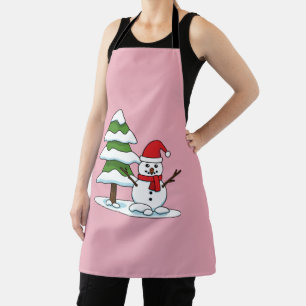 Snowman with Snowy Pine Tree Apron