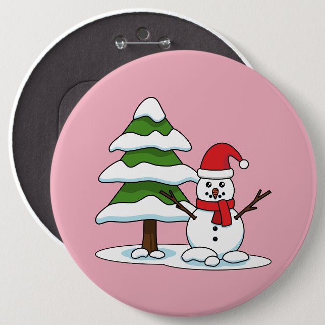 Snowman with Snowy Pine Tree Button (Front & Back)