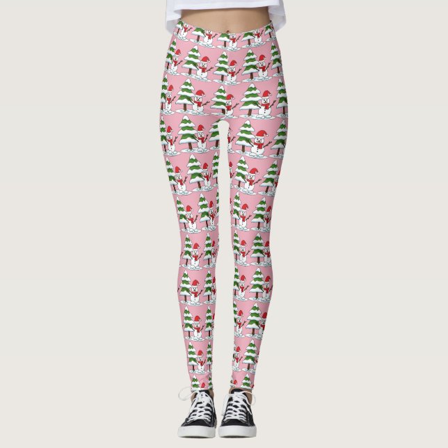 Snowman with Snowy Pine Tree Leggings (Front)