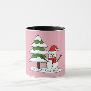 Snowman with Snowy Pine Tree Mug