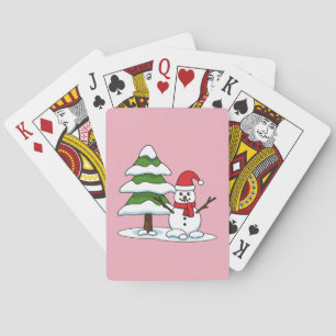 Snowman with Snowy Pine Tree Poker Cards