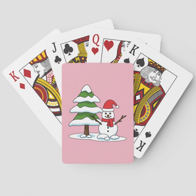 Snowman with Snowy Pine Tree Poker Cards (Back)