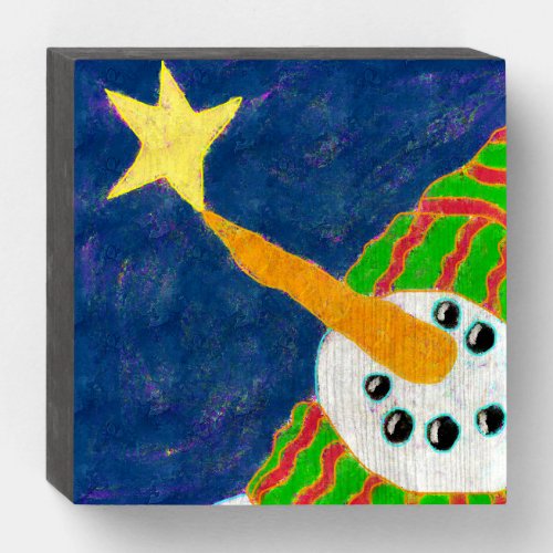 Snowman with Star Abstract Art Wooden Box Sign