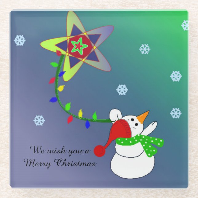 Snowman with Star Glass Coaster (Front)