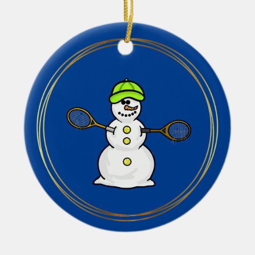 Snowman with Tennis Rackets Christmas Ornament