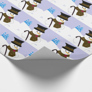 Snowman with Top Hat and Cane Wrapping Paper