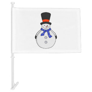 Snowman with top hat car car flag