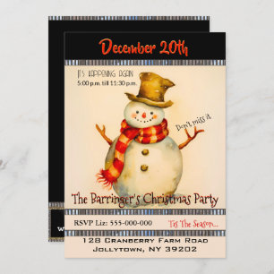 Snowman with Top Hat Christmas Party Invitation