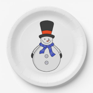 Snowman with top hat paper plates