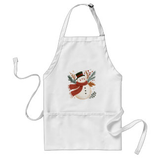 Snowman with Top Hat, Red Scarf and Greenery Adult Apron