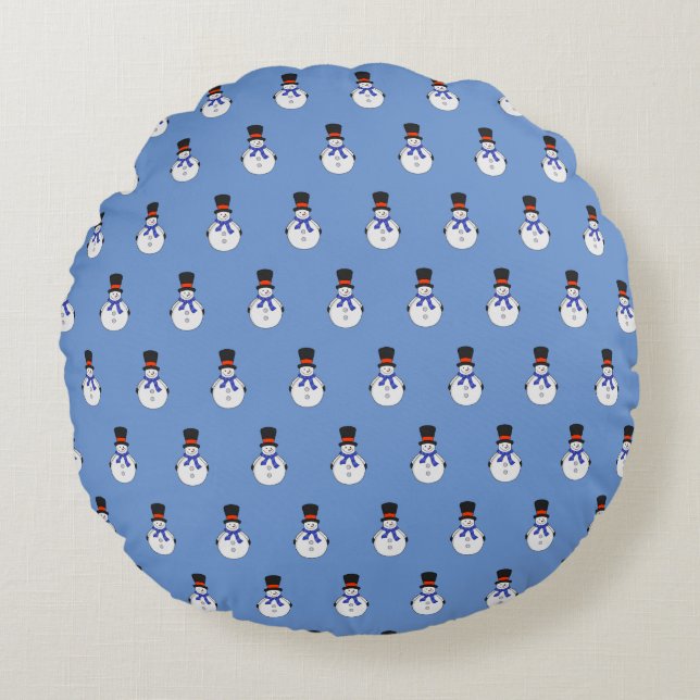 Snowman with top hat round pillow (Front)