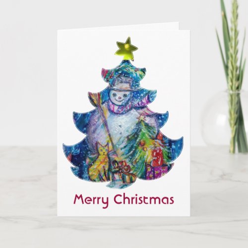 SNOWMAN WITH TOYS AND CHRISTMAS TREE HOLIDAY CARD