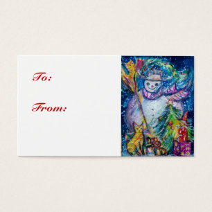 SNOWMAN WITH TOYS, white blue yellow