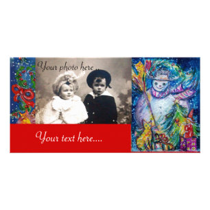 SNOWMAN WITH TOYS, white blue yellow Card