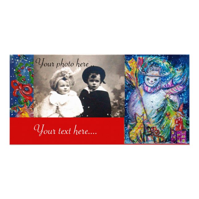 SNOWMAN WITH TOYS, white blue yellow Card (Front)