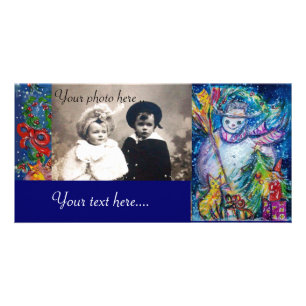 SNOWMAN WITH TOYS, white blue yellow Card