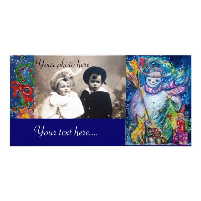 SNOWMAN WITH TOYS, white blue yellow Card (Front)