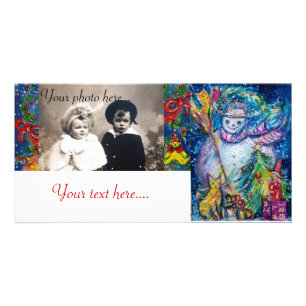 SNOWMAN WITH TOYS, white blue yellow Card