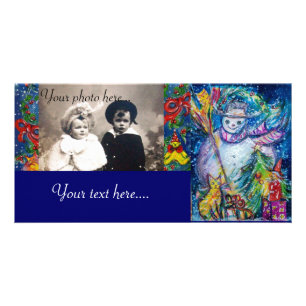 SNOWMAN WITH TOYS, White Blue Yellow Christmas Card