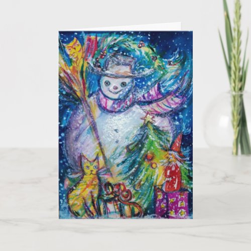 SNOWMAN WITH TOYS white blue yellow Holiday Card