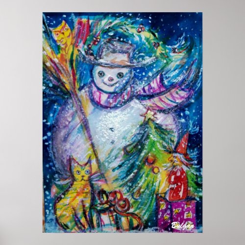 SNOWMAN WITH TOYS white blue yellow Poster
