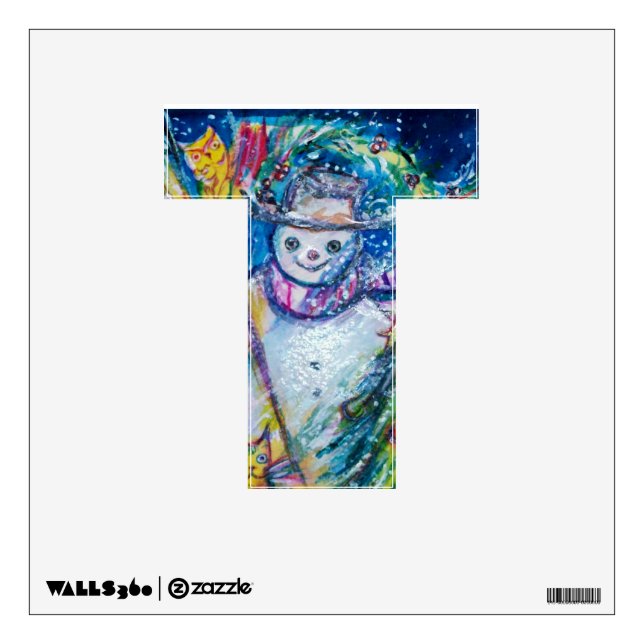 SNOWMAN WITH TOYS, white blue yellow Wall Decal (Front)