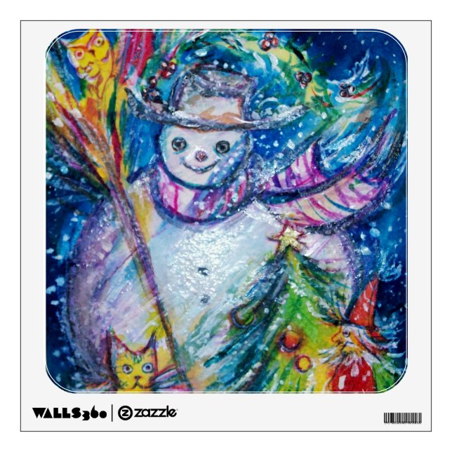 SNOWMAN WITH TOYS, white blue yellow Wall Sticker (Front)