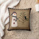 Snowman With Tree Pillow<br><div class="desc">This Snowman Pillow features my mouse drawn primitive art and is perfect for your Country Holiday Decor!</div>