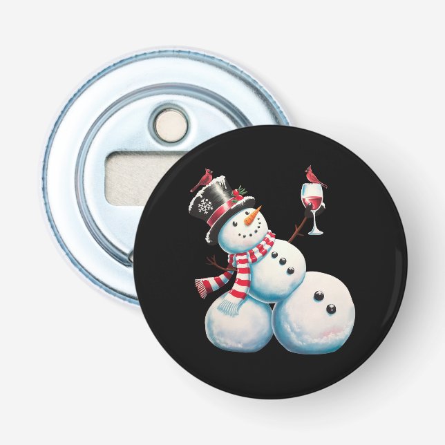Snowman With Wine Christmas Funny Xmas Gift Bottle Opener (Front)