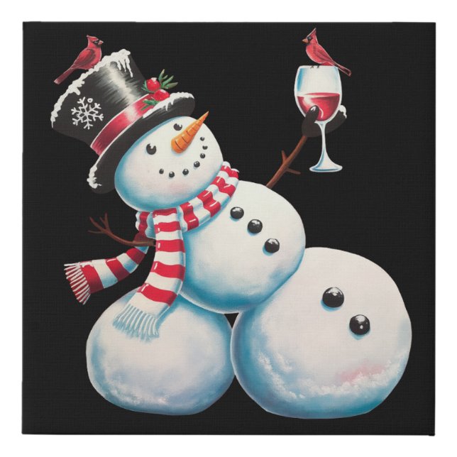 Snowman With Wine Christmas Funny Xmas Gift Faux Canvas Print (Front)