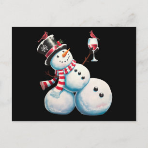 Snowman With Wine Christmas Funny Xmas Gift Holiday Postcard