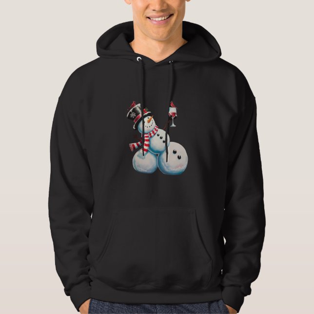 Snowman With Wine Christmas Funny Xmas Gift Hoodie (Front)