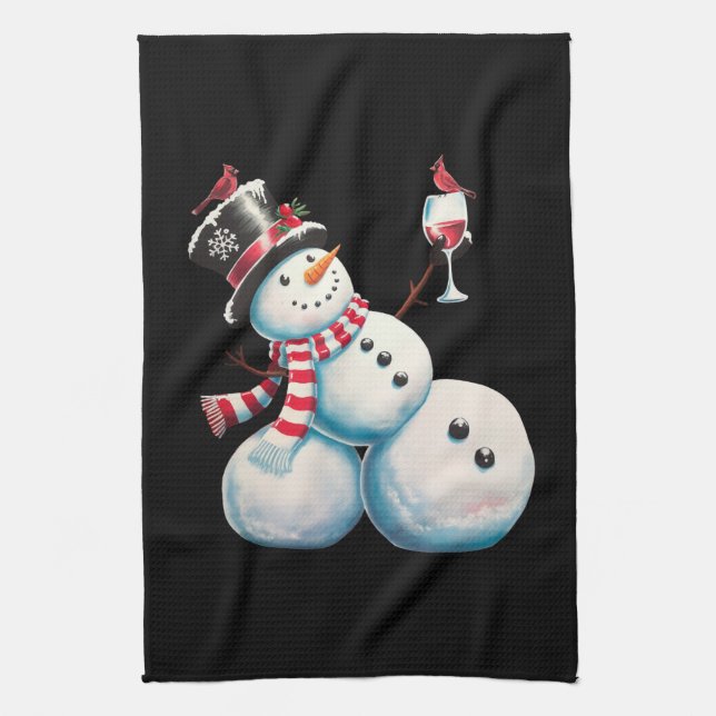 Snowman With Wine Christmas Funny Xmas Gift Kitchen Towel (Vertical)