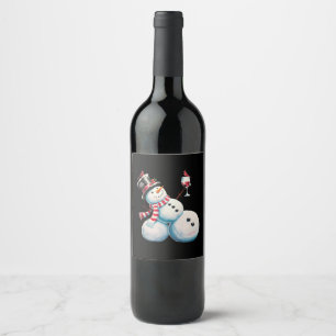 Snowman With Wine Christmas Funny Xmas Gift Label