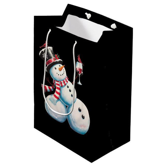 Snowman With Wine Christmas Funny Xmas Gift Medium Gift Bag (Front Angled)
