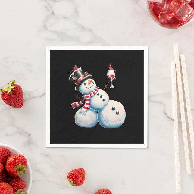 Snowman With Wine Christmas Funny Xmas Gift Napkins (Insitu)