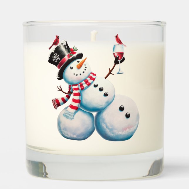 Snowman With Wine Christmas Funny Xmas Gift Scented Candle (Front)