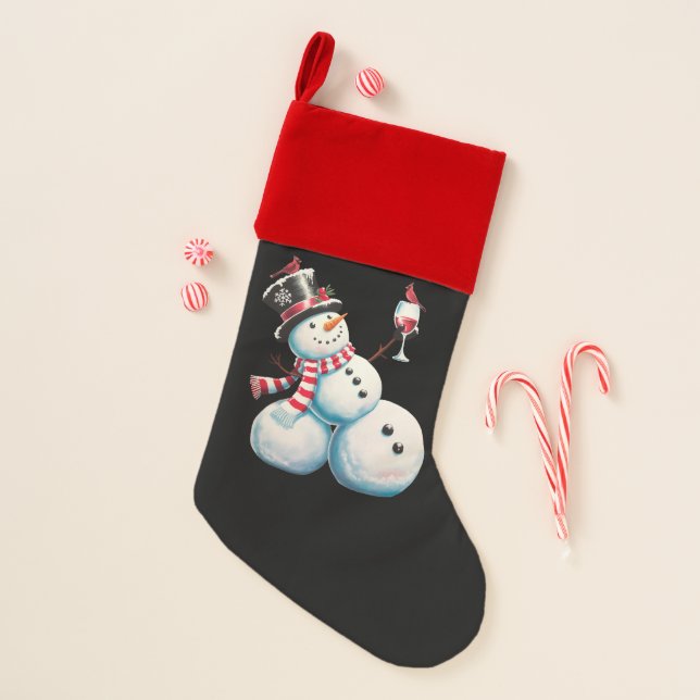 Snowman With Wine Christmas Funny Xmas Gift Stocking (Front)