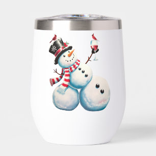 Snowman With Wine Christmas Funny Xmas Gift Thermal Wine Tumbler