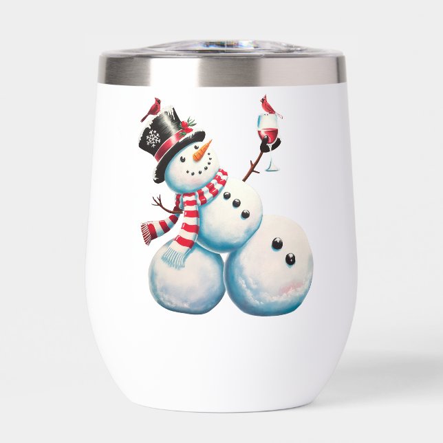 Snowman With Wine Christmas Funny Xmas Gift Thermal Wine Tumbler (Front)